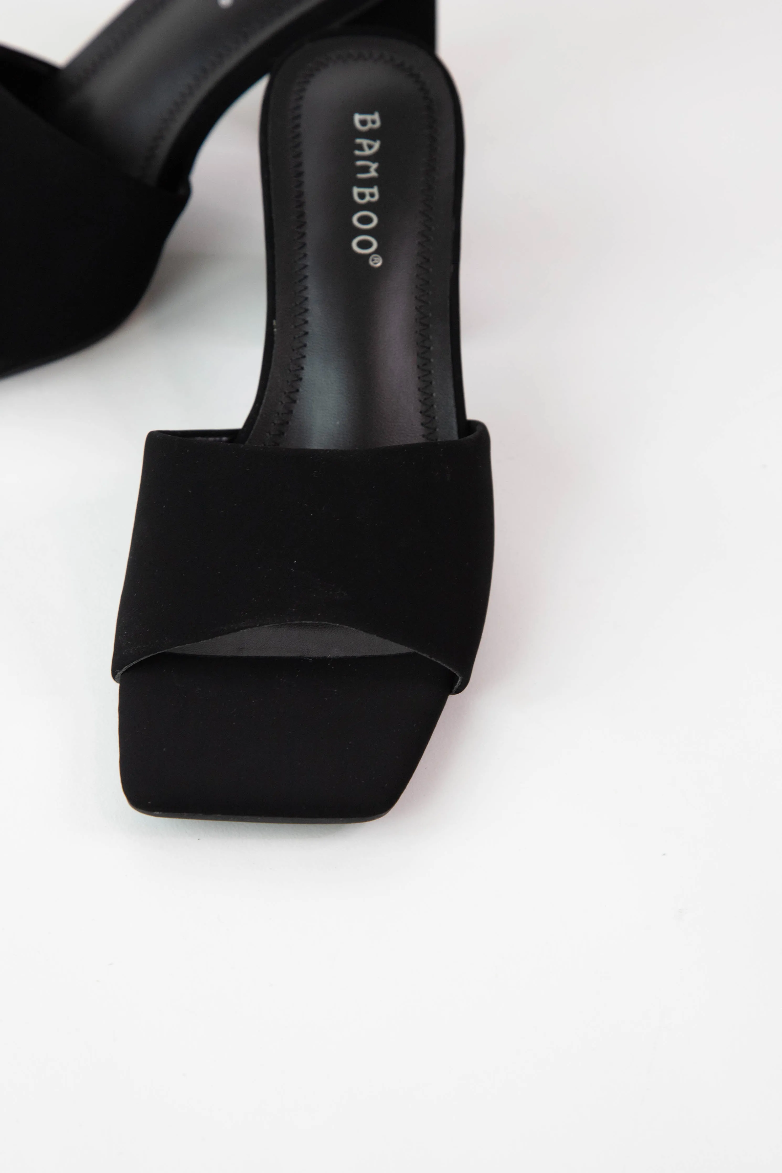 Lasting Square Toe Mule Heel Sandal, Black