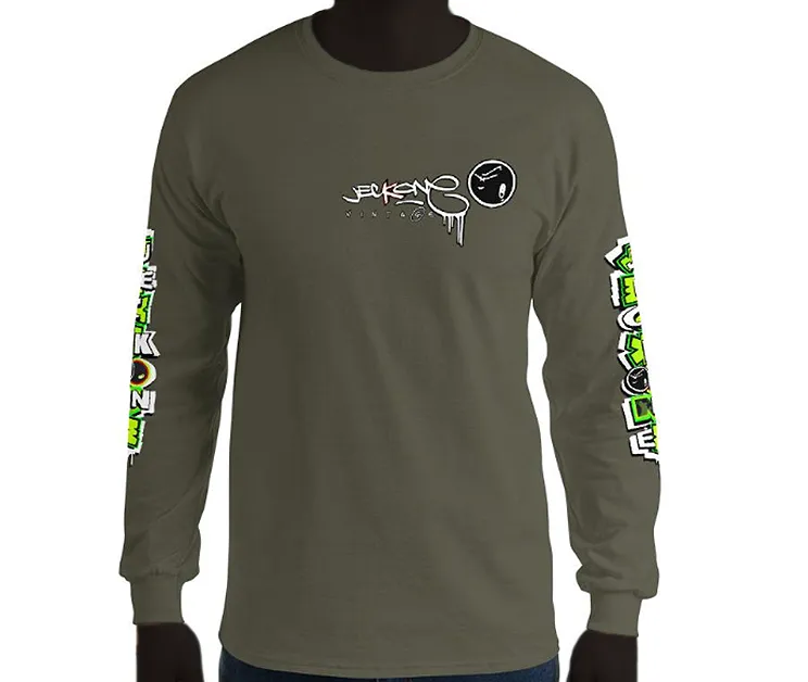 LONG SLEEVE TEE (uniSex): GreenNeonCamoDrip -flipped