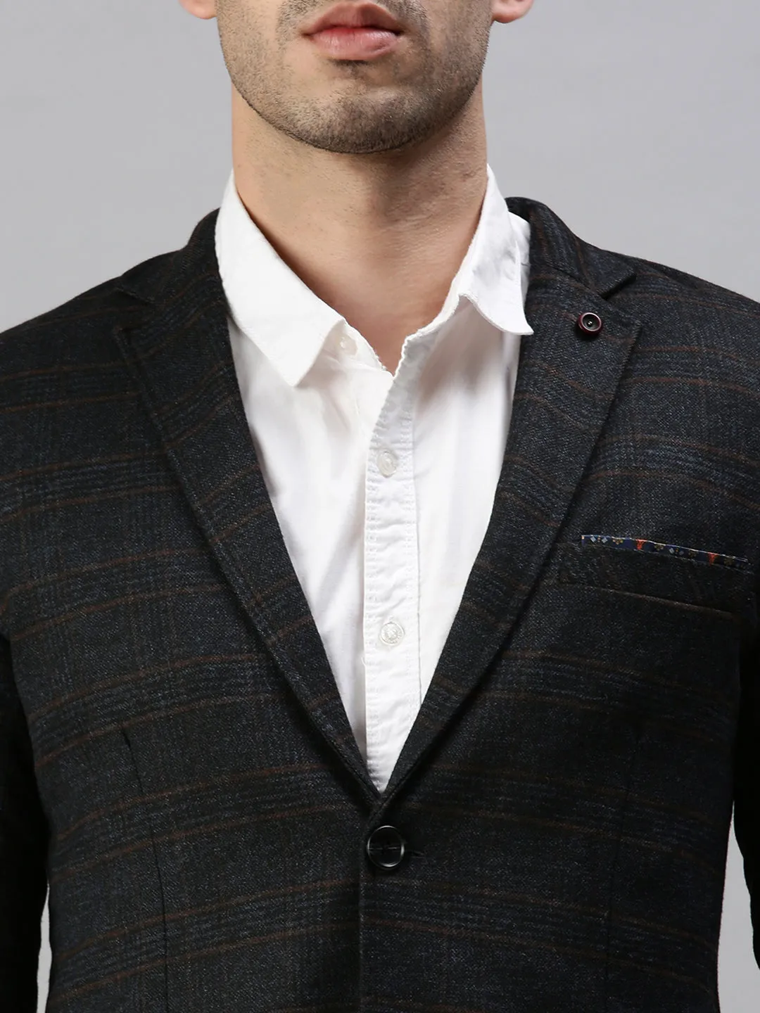 Men Black Checked Single-Breasted Slim-Fit Casual Blazer