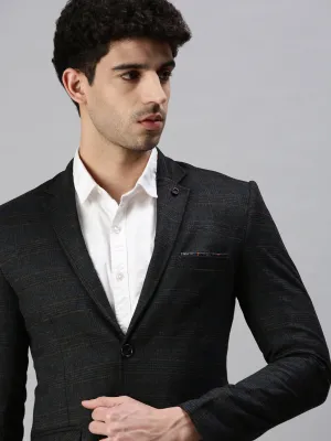 Men Black Checked Single-Breasted Slim-Fit Casual Blazer