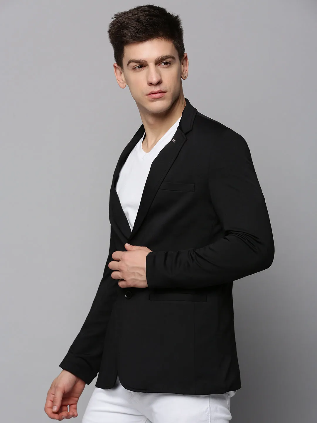 Men Black Notched Lapel Open Front Blazer