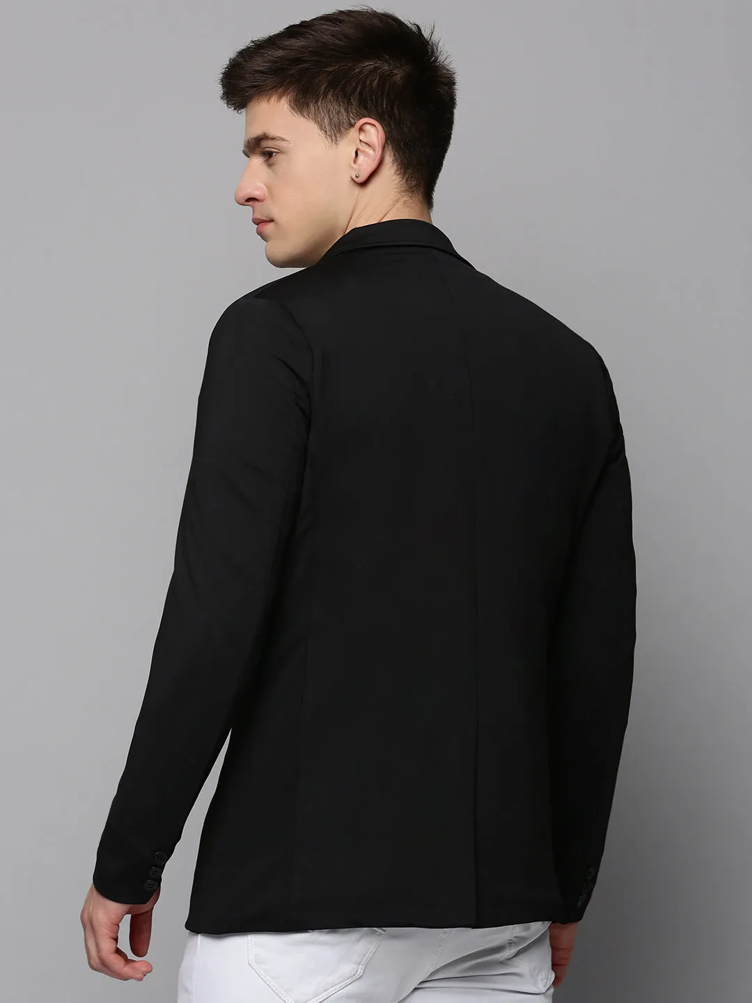 Men Black Notched Lapel Open Front Blazer