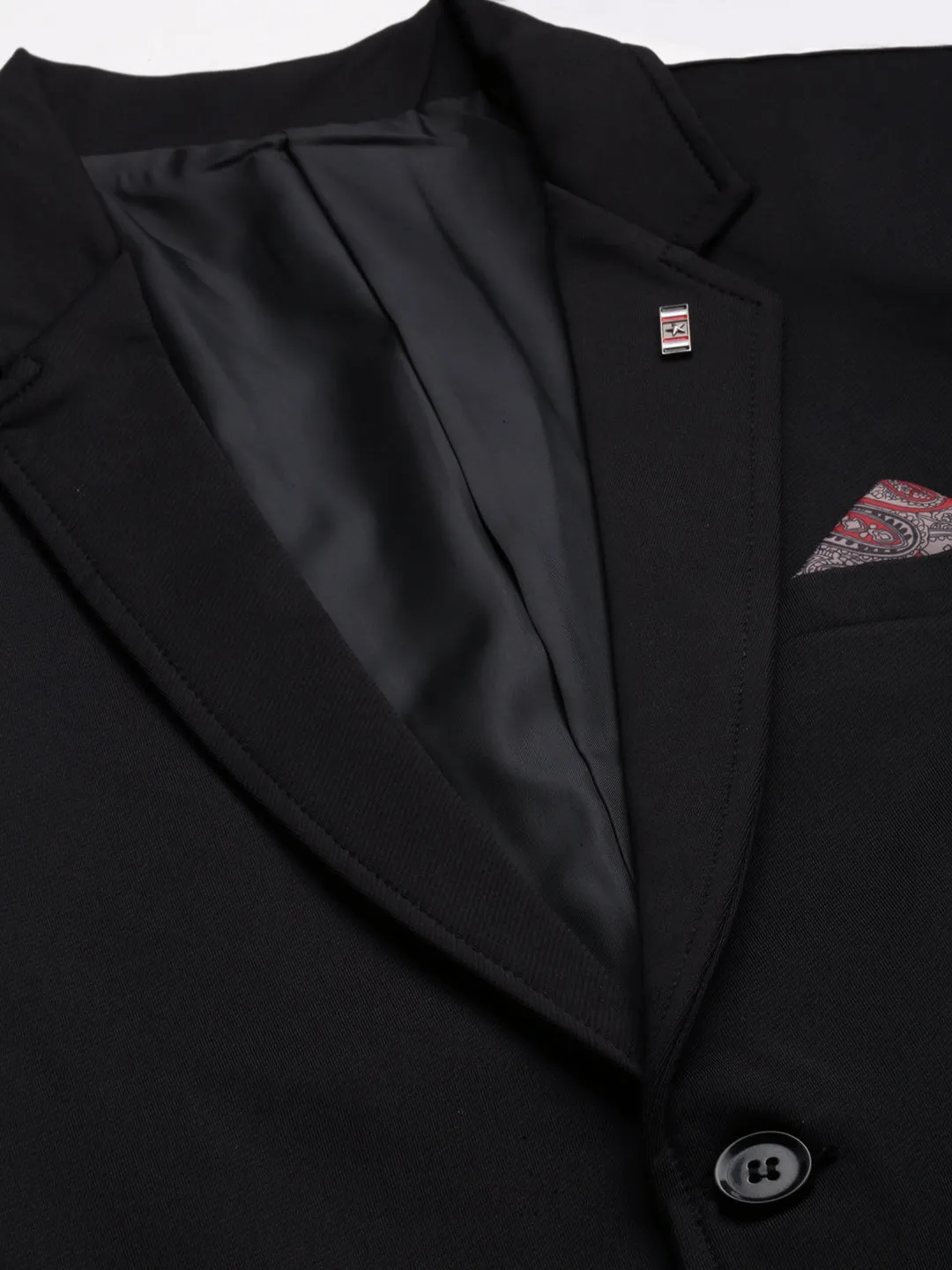 Men Black Notched Lapel Open Front Blazer