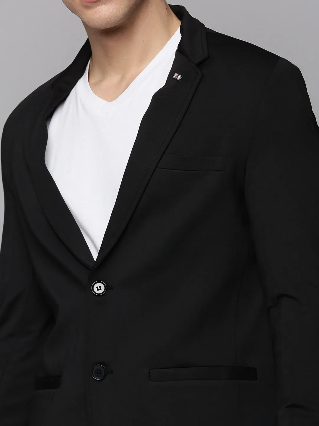 Men Black Notched Lapel Open Front Blazer