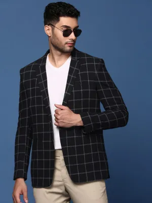 Men Black Single Breasted Slim Fit Blazer