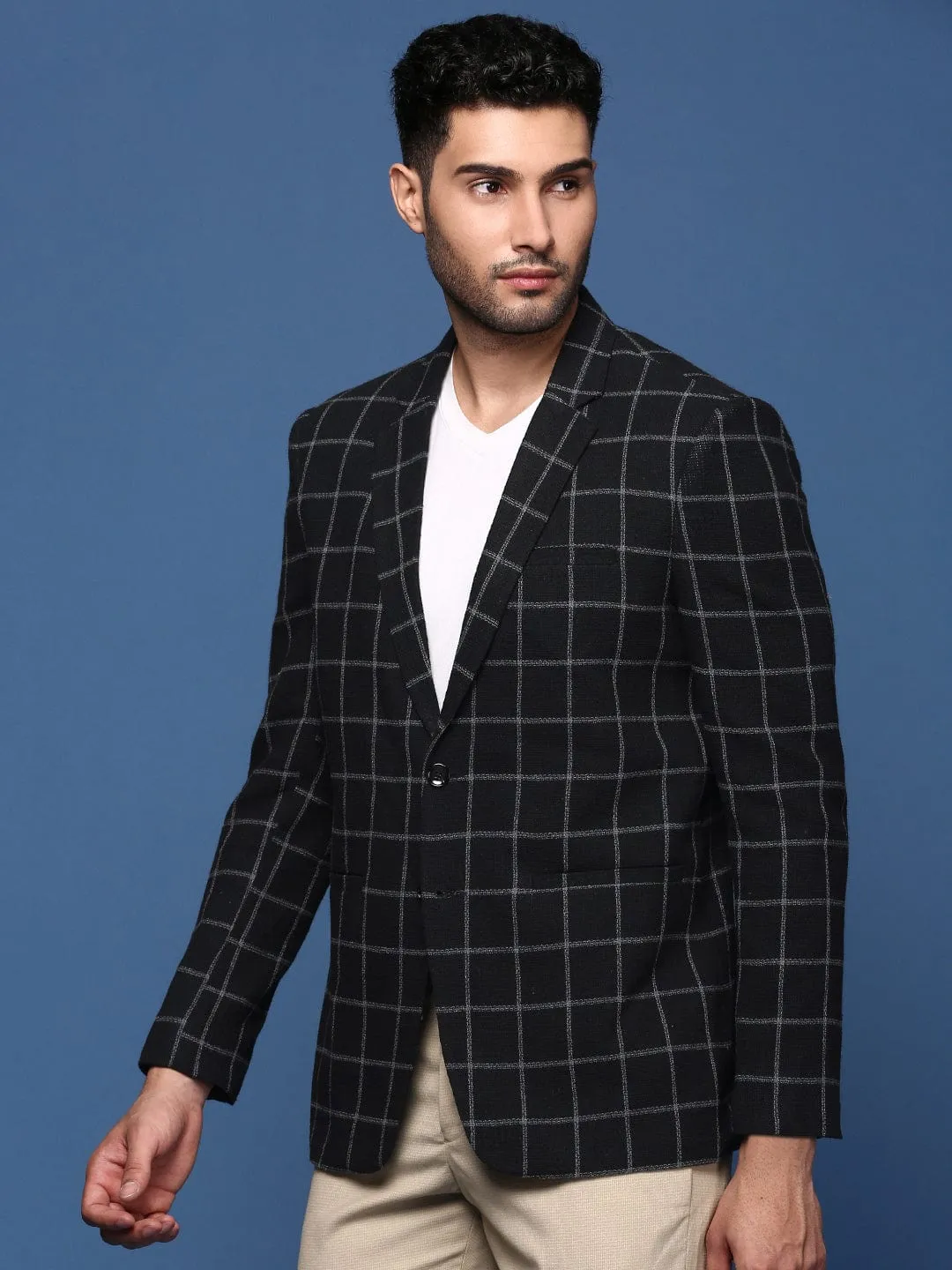 Men Black Single Breasted Slim Fit Blazer