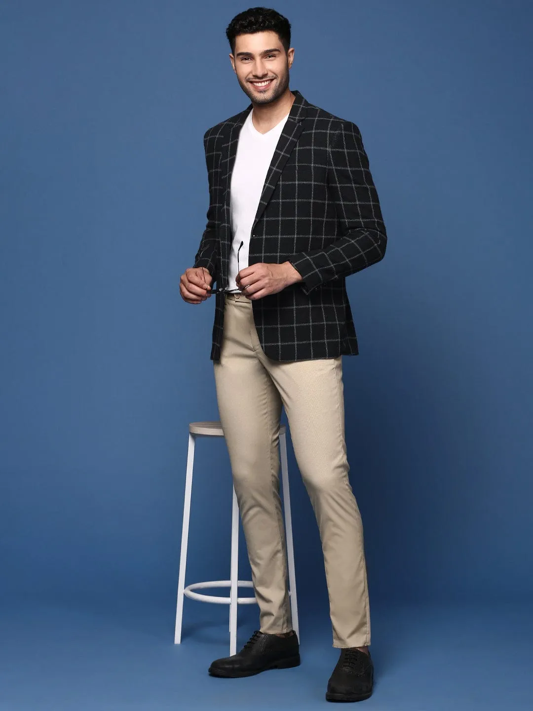 Men Black Single Breasted Slim Fit Blazer