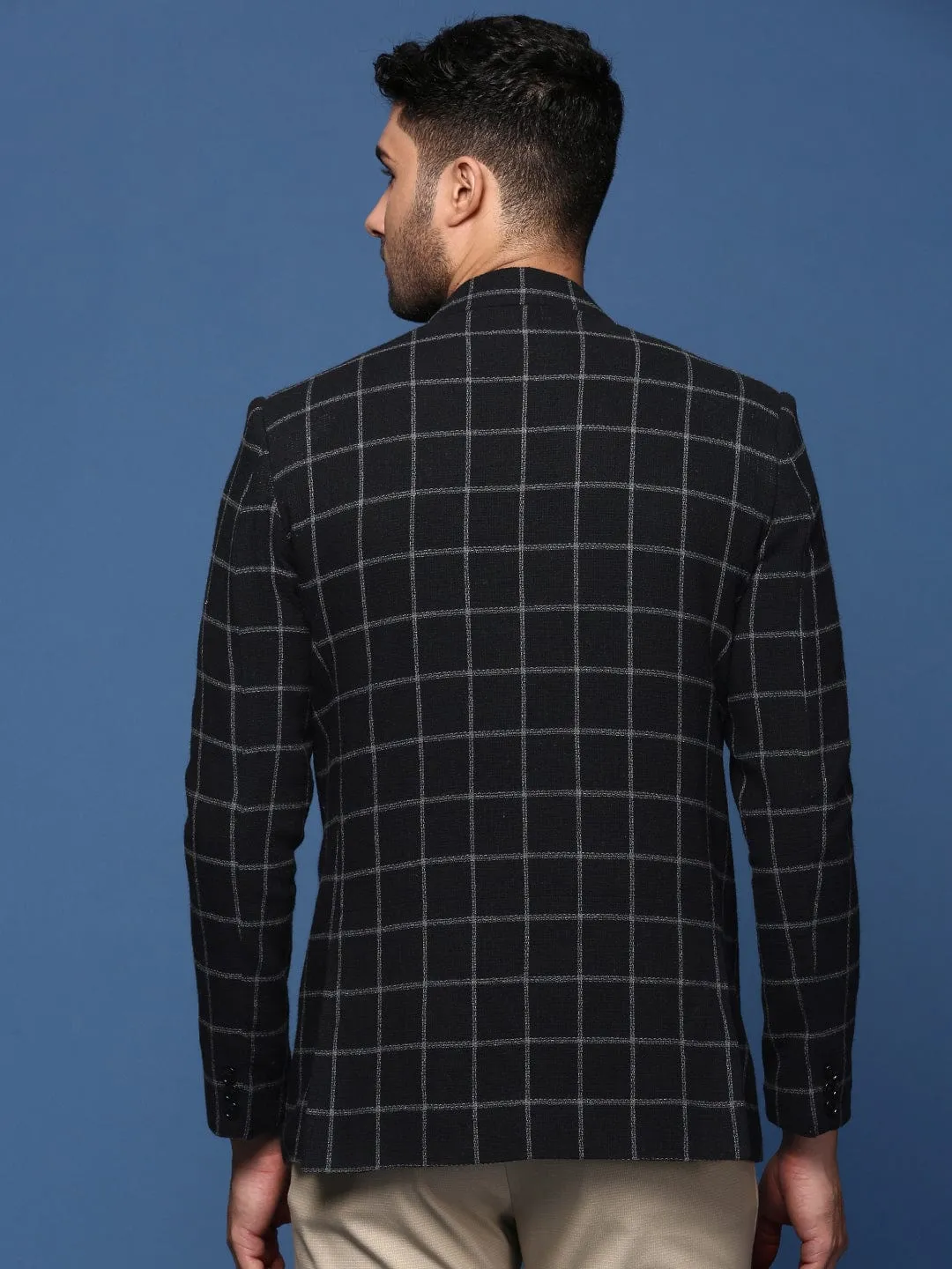 Men Black Single Breasted Slim Fit Blazer
