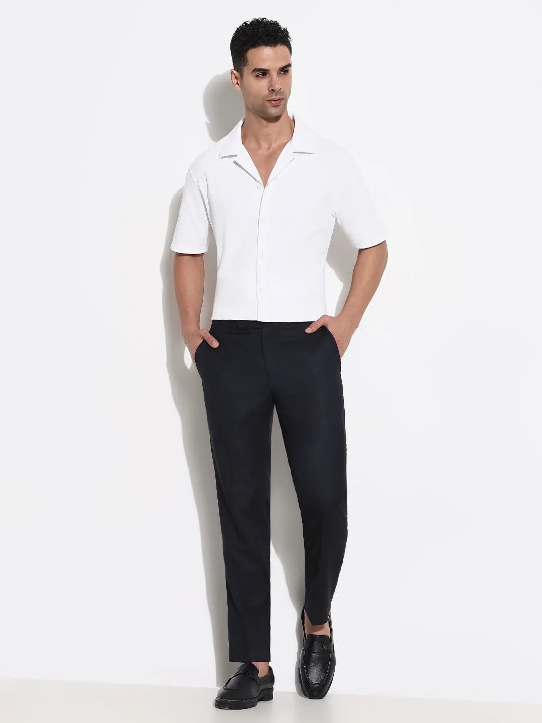 Men Black Solid Formal Slim Fit Low Rise Trousers