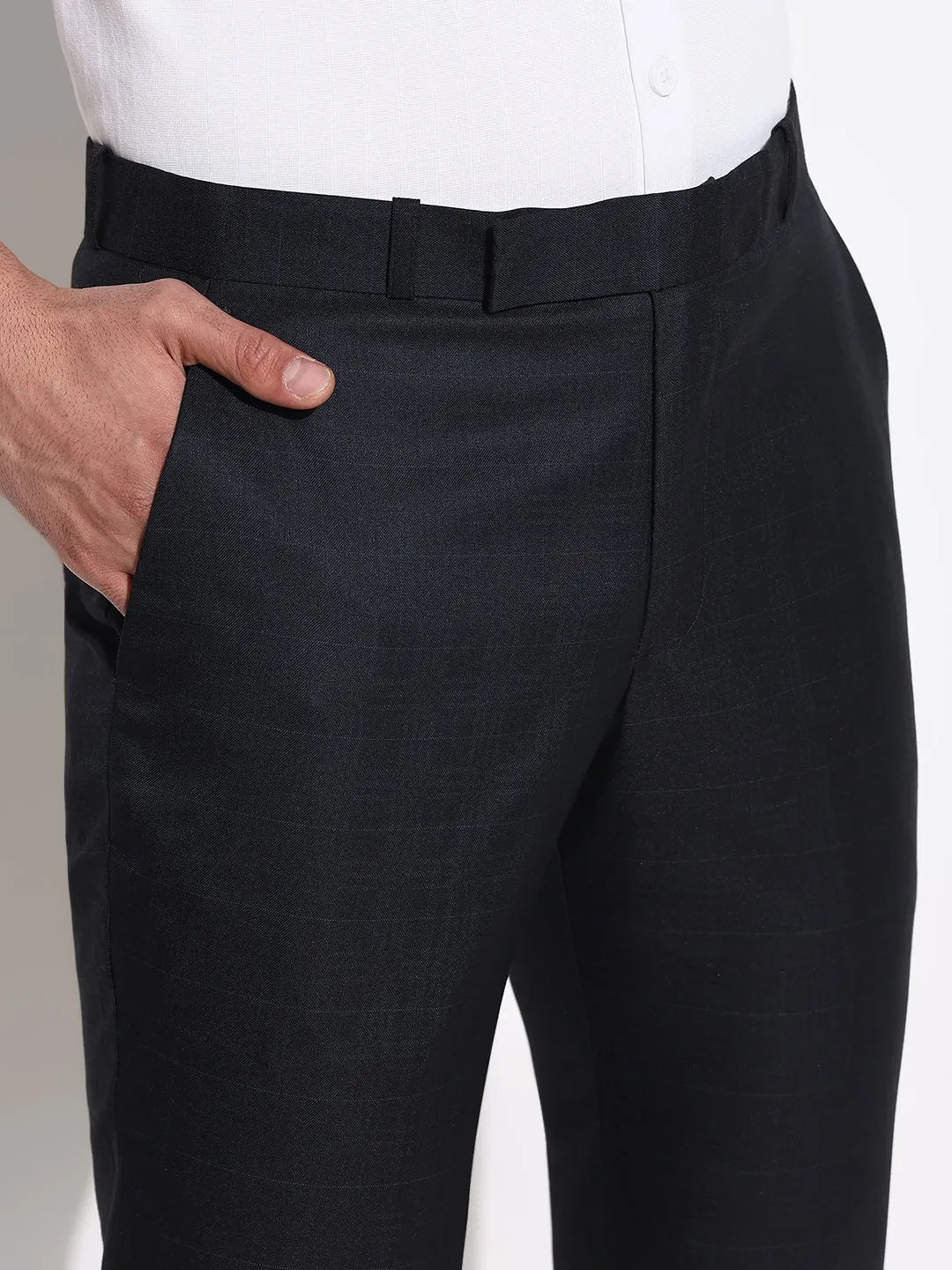 Men Black Solid Formal Slim Fit Low Rise Trousers