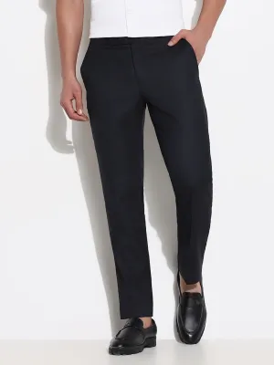 Men Black Solid Formal Slim Fit Low Rise Trousers