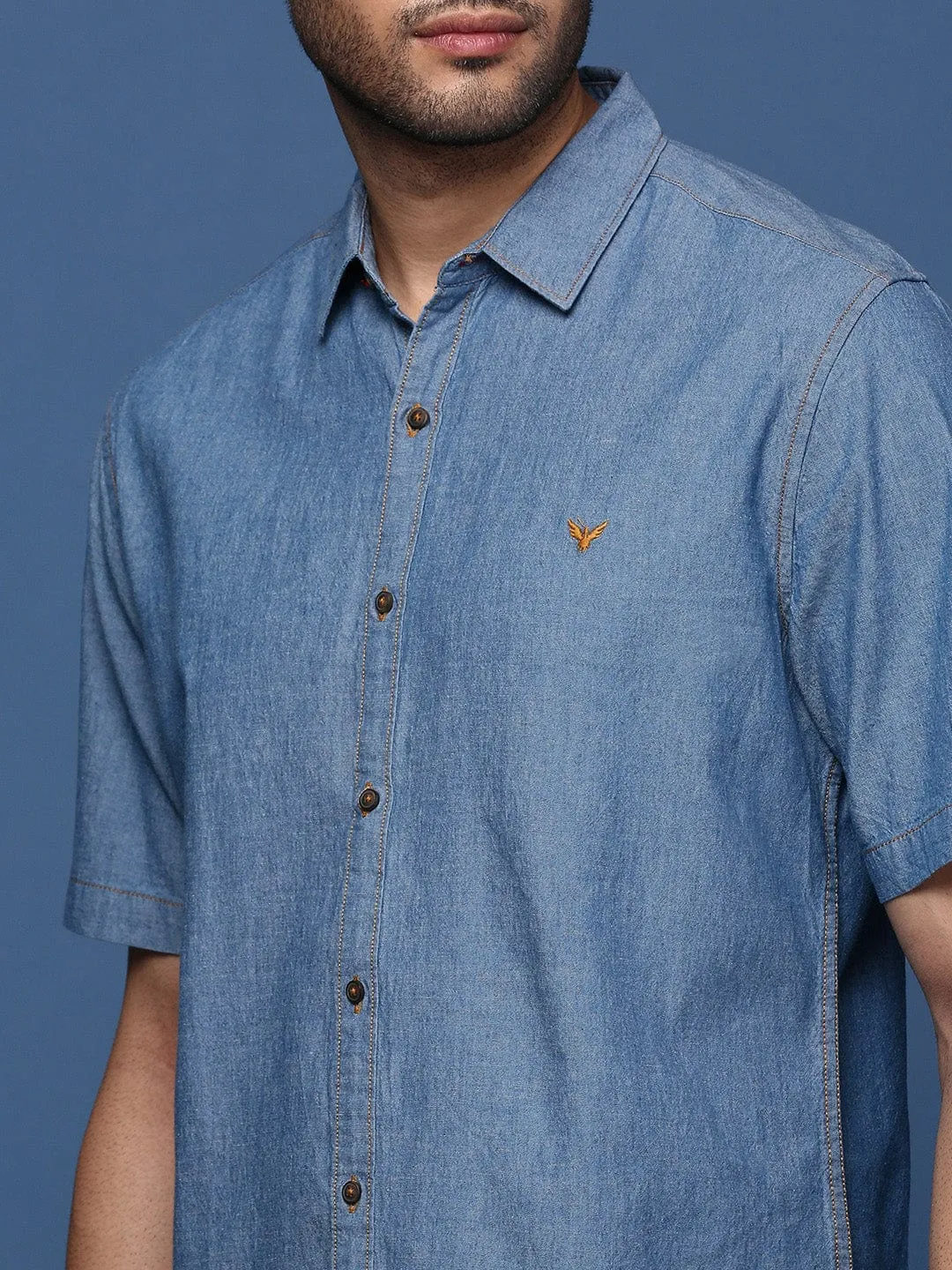 Men Blue Standard Slim Fit Opaque Solid Casual Shirt