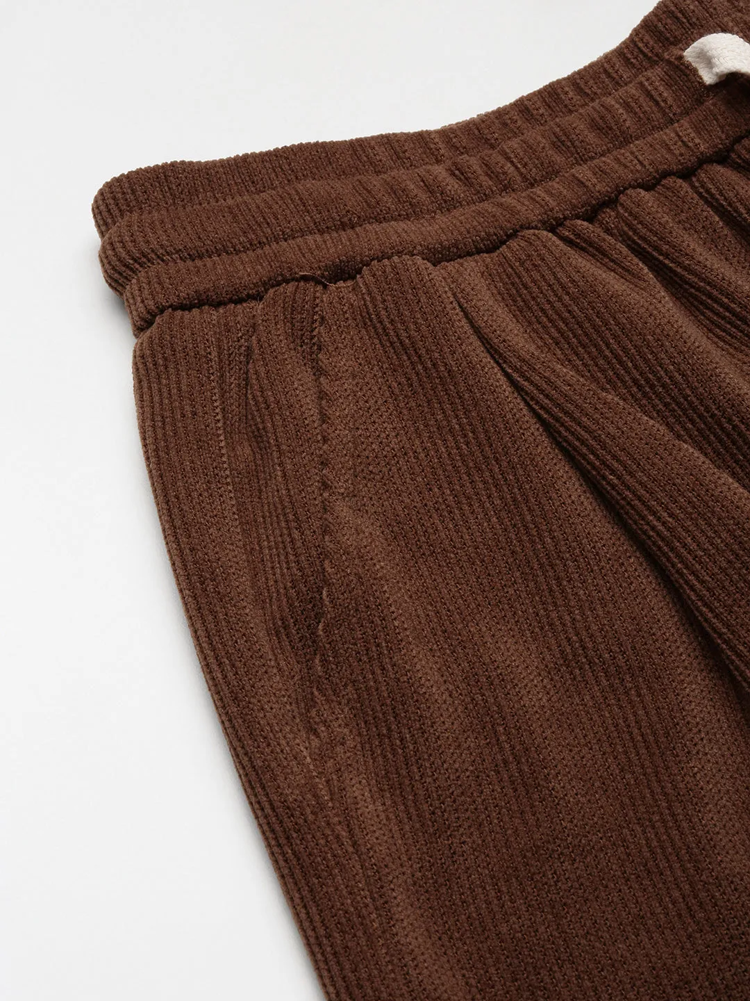 Men Brown Solid Straight Fit Trousers