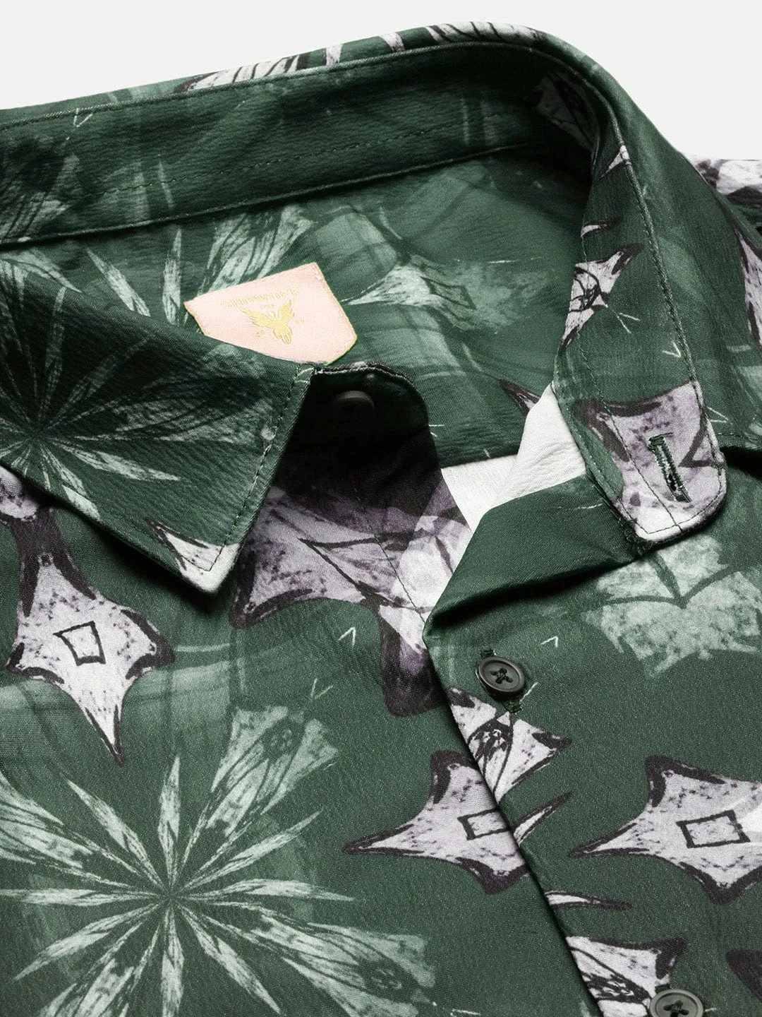 Men Green Standard Slim Fit Abstract Opaque Printed Casual Shirt