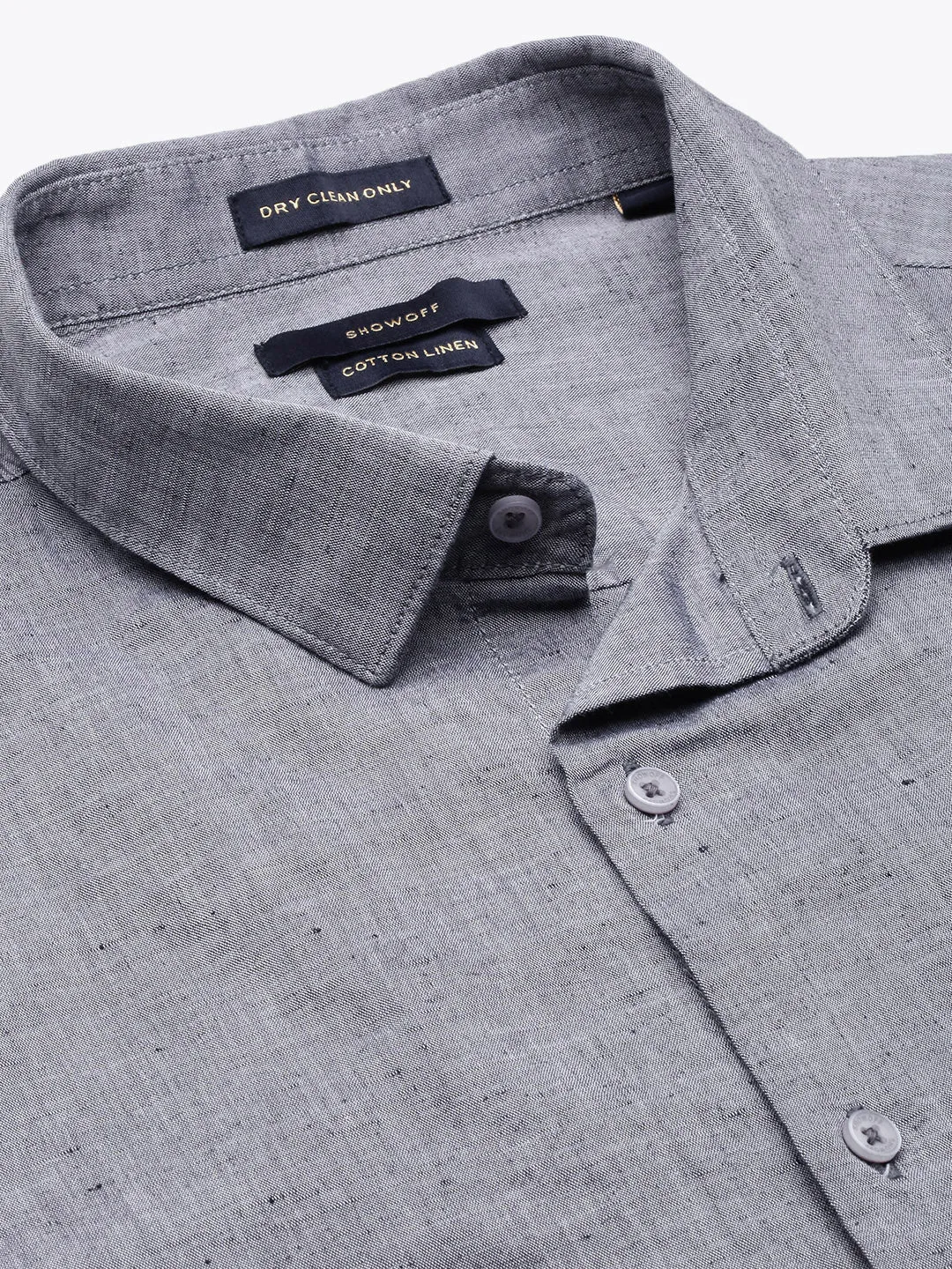 Men Grey Premium Spread Collar Solid Linen Casual Shirt