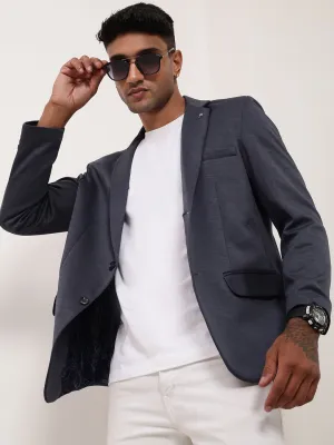 Men Grey Single-Breasted Cotton Slim Fit Blazer