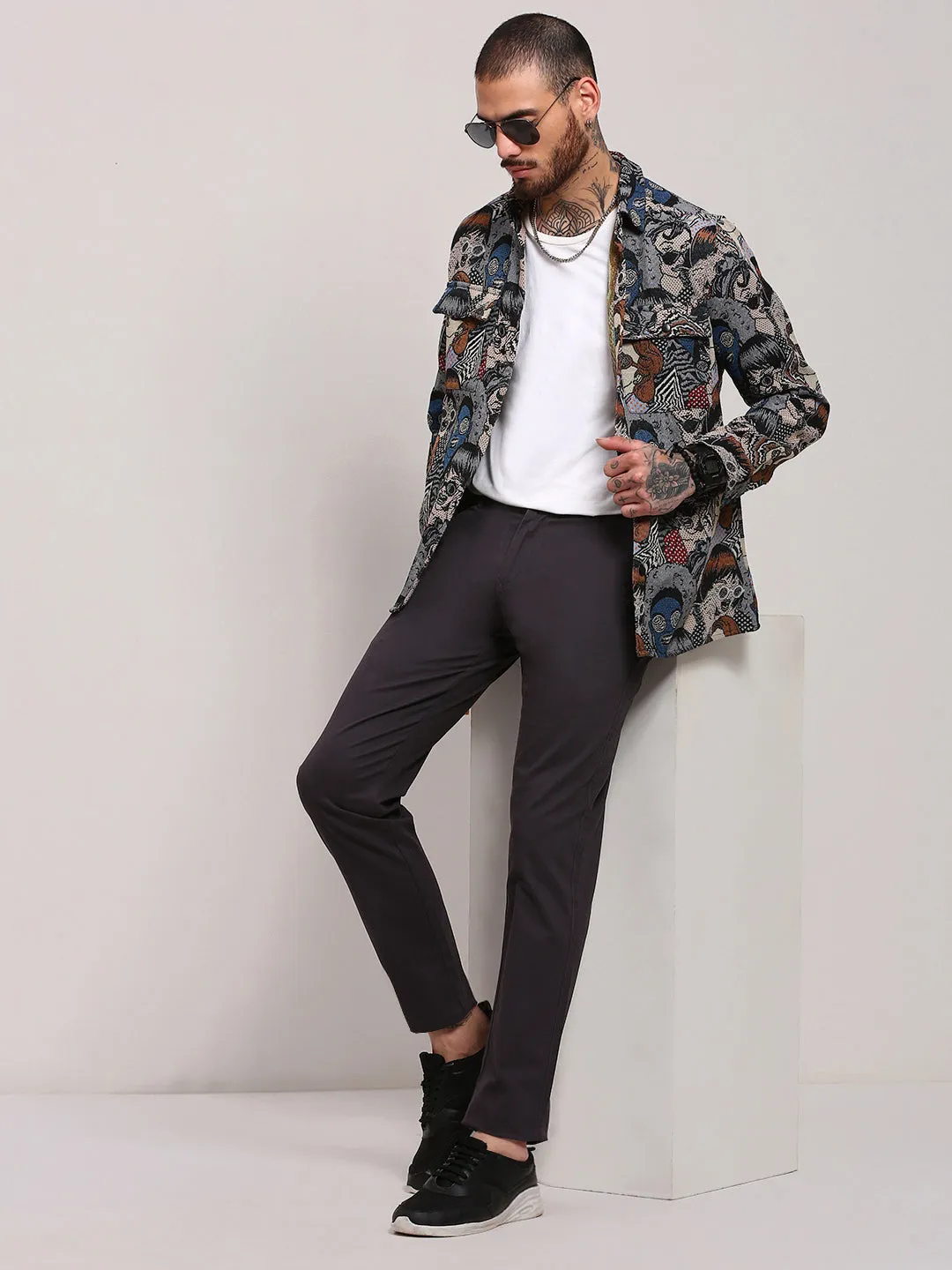 Men Grey Solid Cotton Trousers