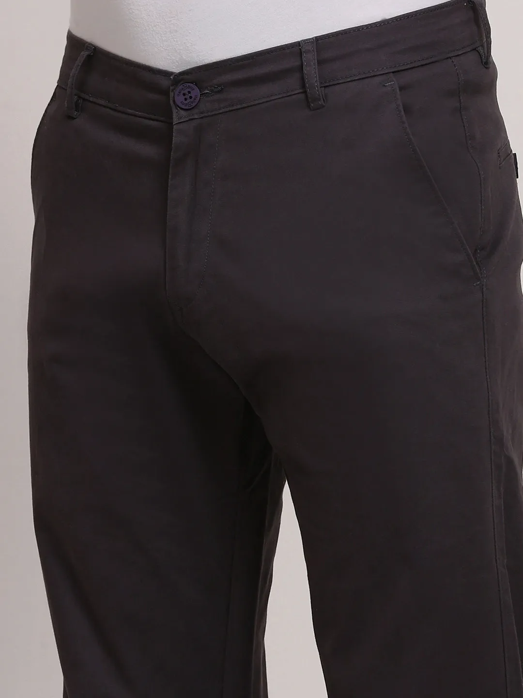 Men Grey Solid Cotton Trousers