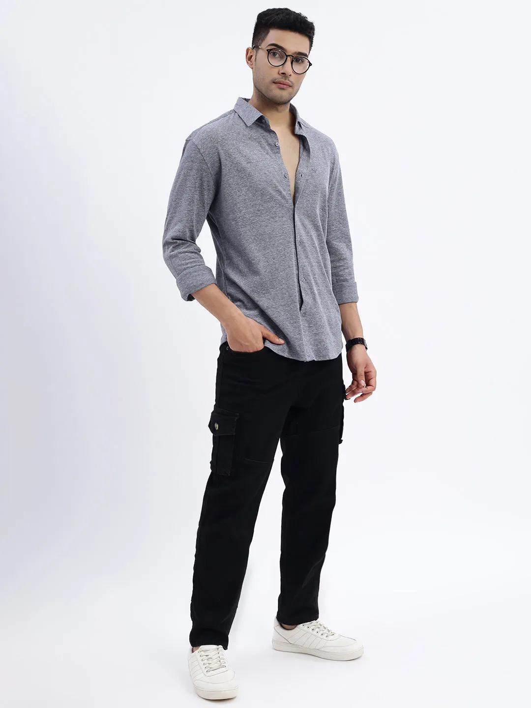 Men Grey Solid Slim Fit Shirt