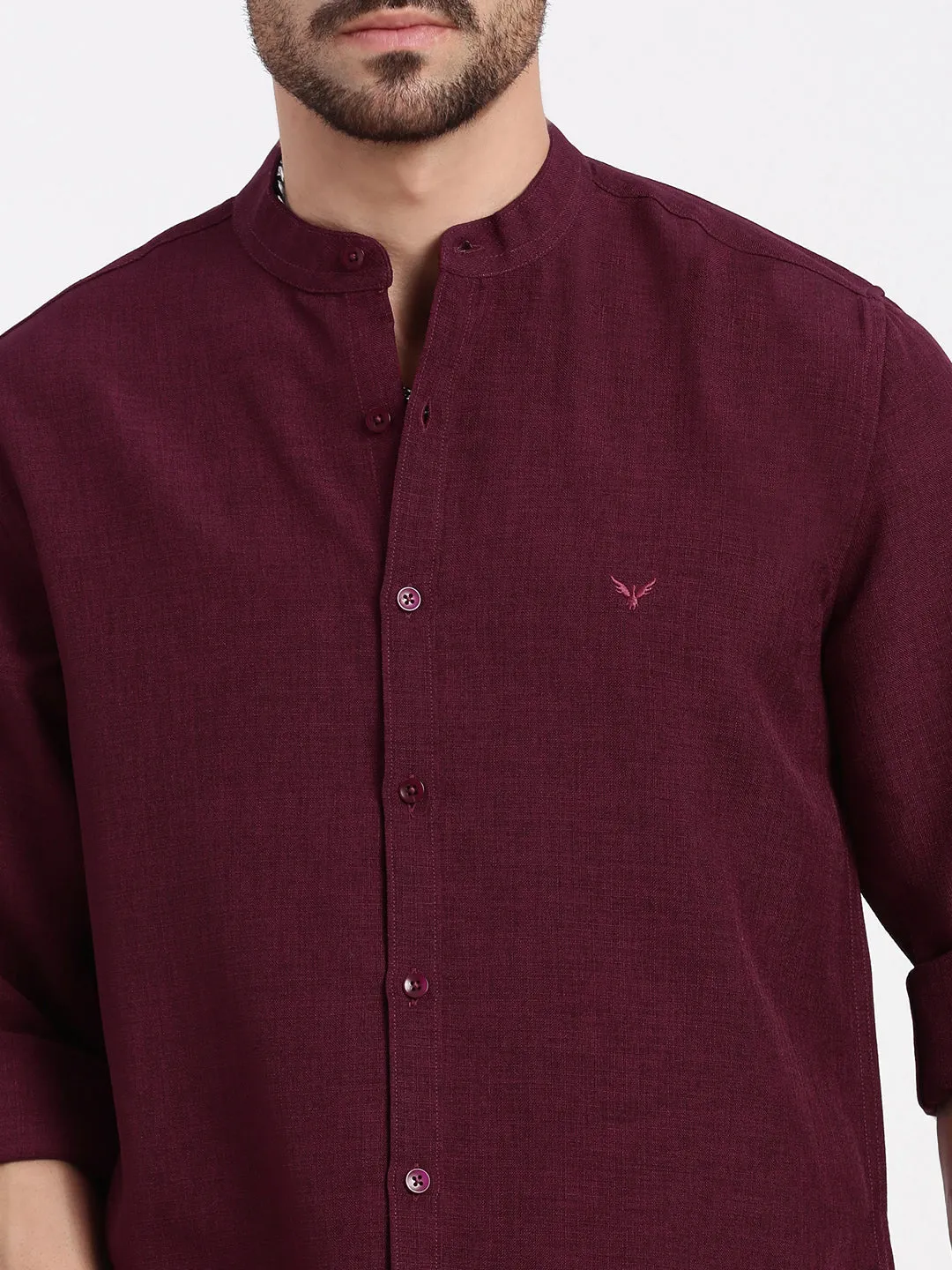 Men Maroon Solid Casual Slim Fit Shirt