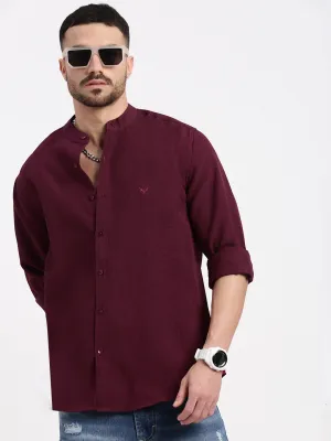 Men Maroon Solid Casual Slim Fit Shirt
