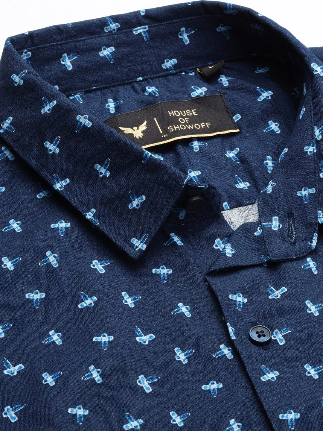 Men Navy Blue Printed Formal Shirt