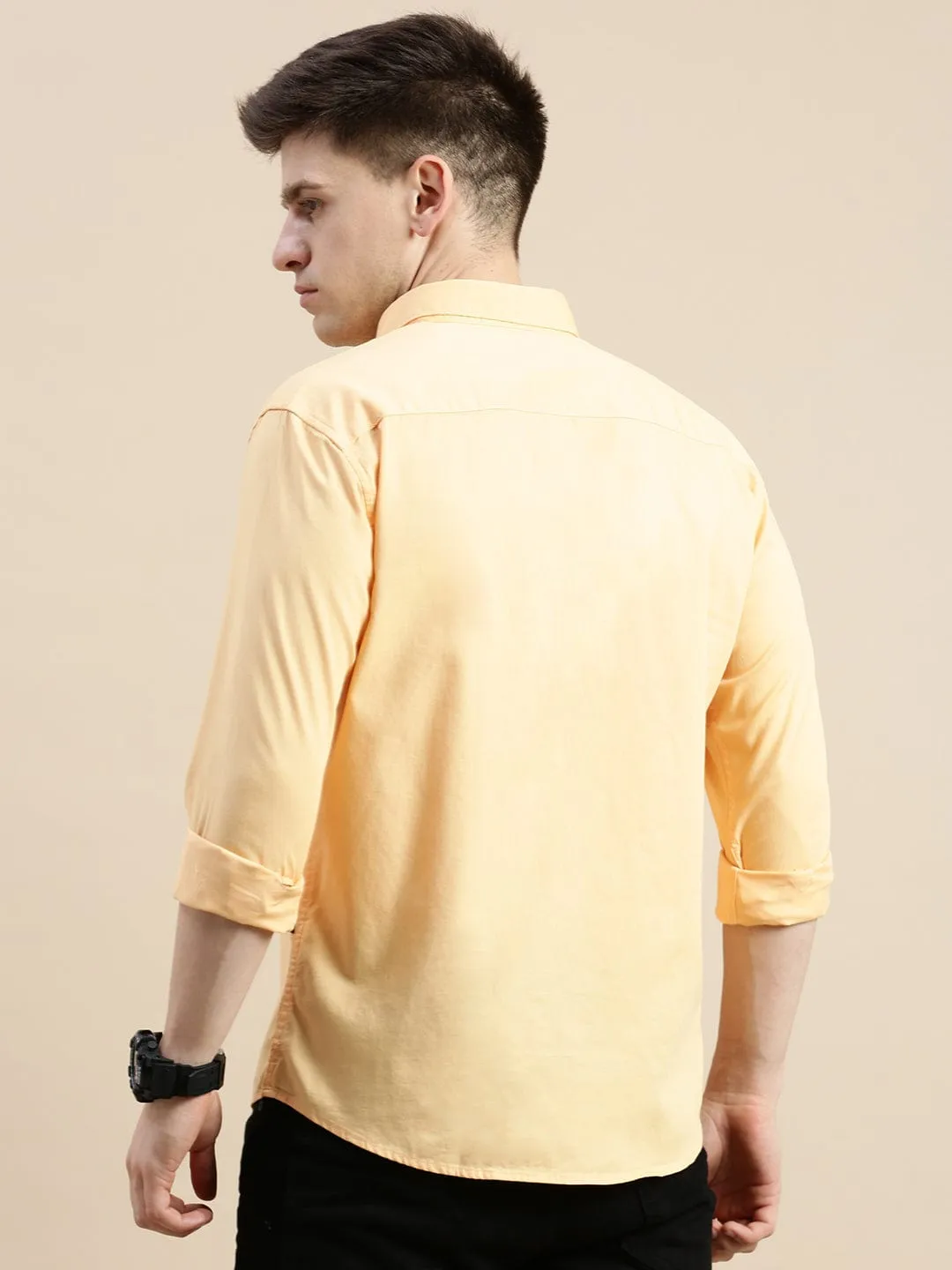 Men Orange Standard Slim Fit Opaque Cotton Casual Shirt