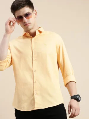 Men Orange Standard Slim Fit Opaque Cotton Casual Shirt