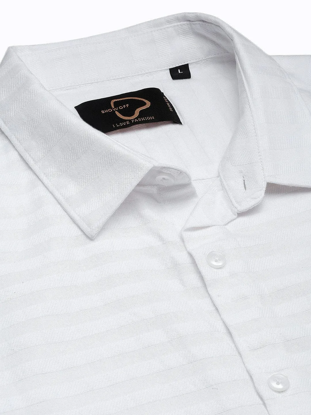 Men White Horizontal Striped Cotton Standard Slim Fit Casual Shirt