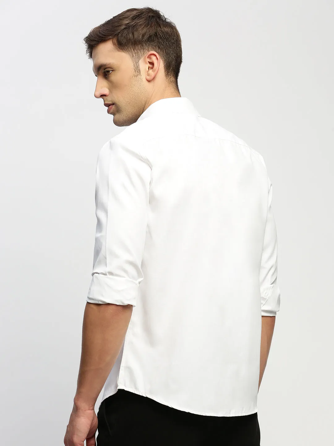 Men White Standard Slim Fit Oxford Weave Cotton Casual Shirt