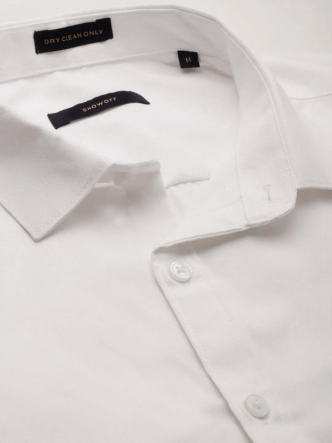 Men White Standard Slim Fit Oxford Weave Cotton Casual Shirt