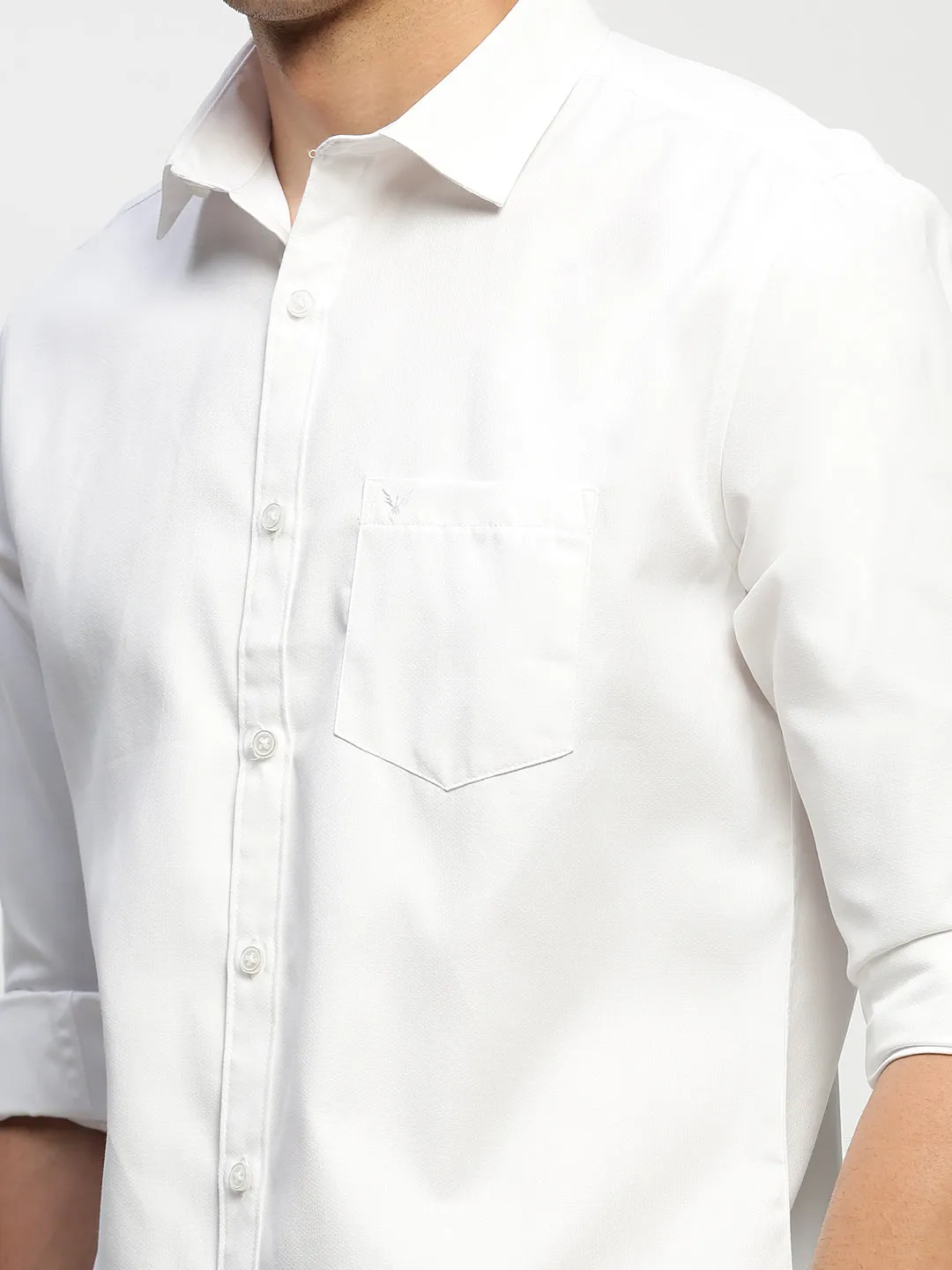 Men White Standard Slim Fit Oxford Weave Cotton Casual Shirt