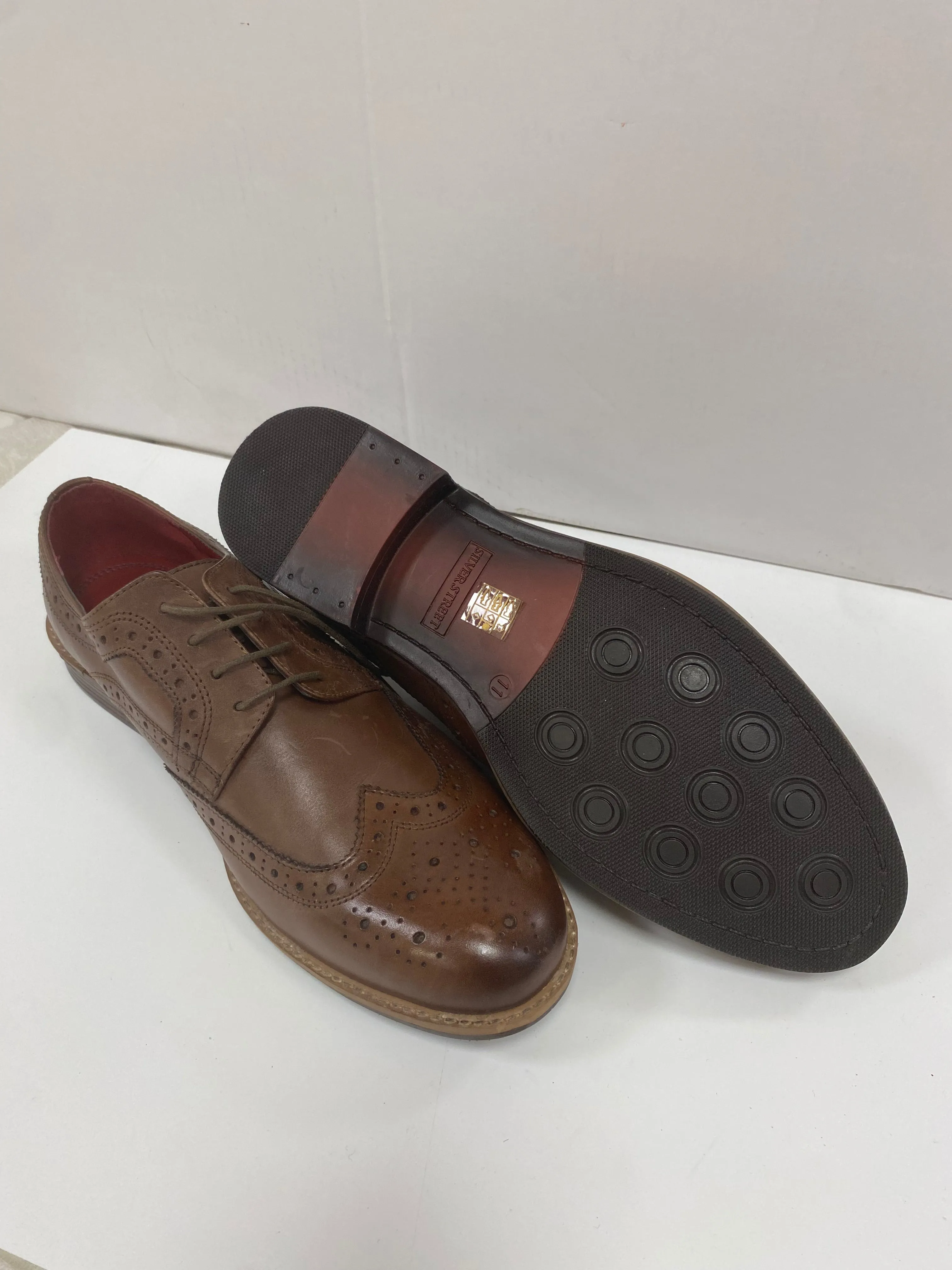 Mens Brown Leather Brogues Shoes Silver Street London Size 11 New in Box