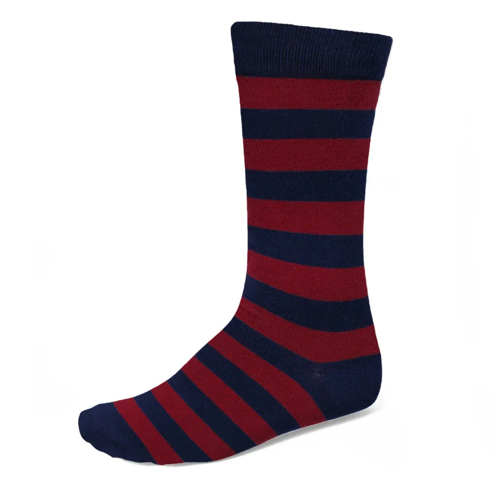 Men's Burgundy and Navy Blue Striped Socks