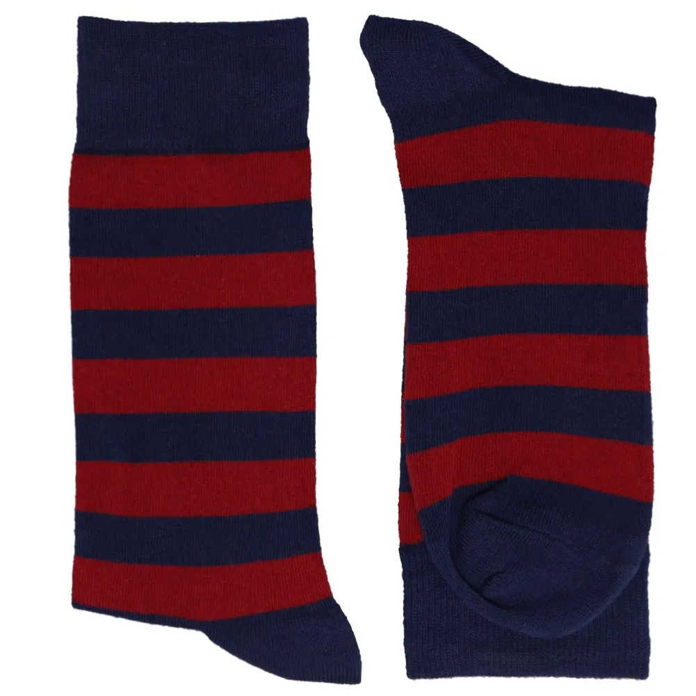 Men's Burgundy and Navy Blue Striped Socks