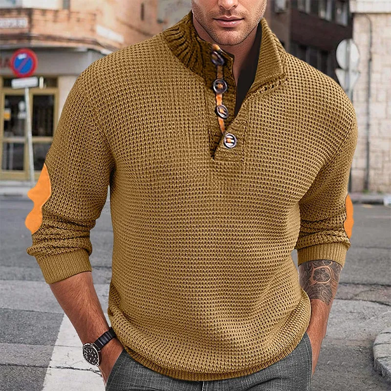 Men's Casual Colorblock Pullover Stand Collar Long Sleeve Sweater 38669811Y