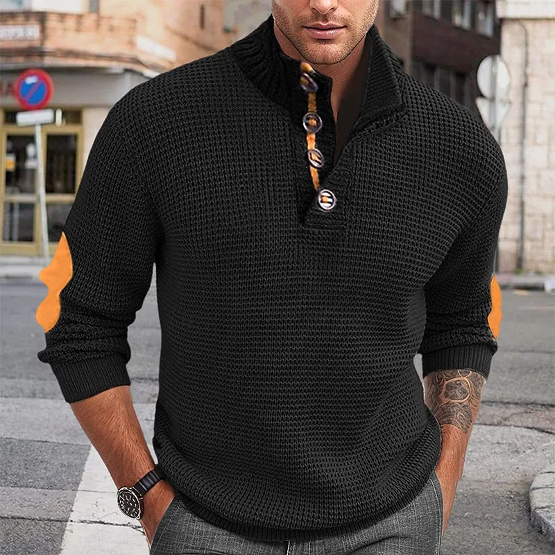 Men's Casual Colorblock Pullover Stand Collar Long Sleeve Sweater 38669811Y
