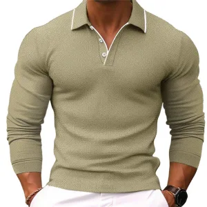 Men's Solid Color Lapel Slim Fit Long Sleeve Polo Shirt