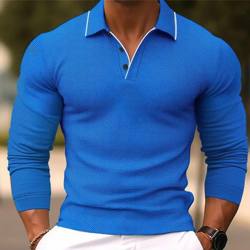 Men's Solid Color Lapel Slim Fit Long Sleeve Polo Shirt