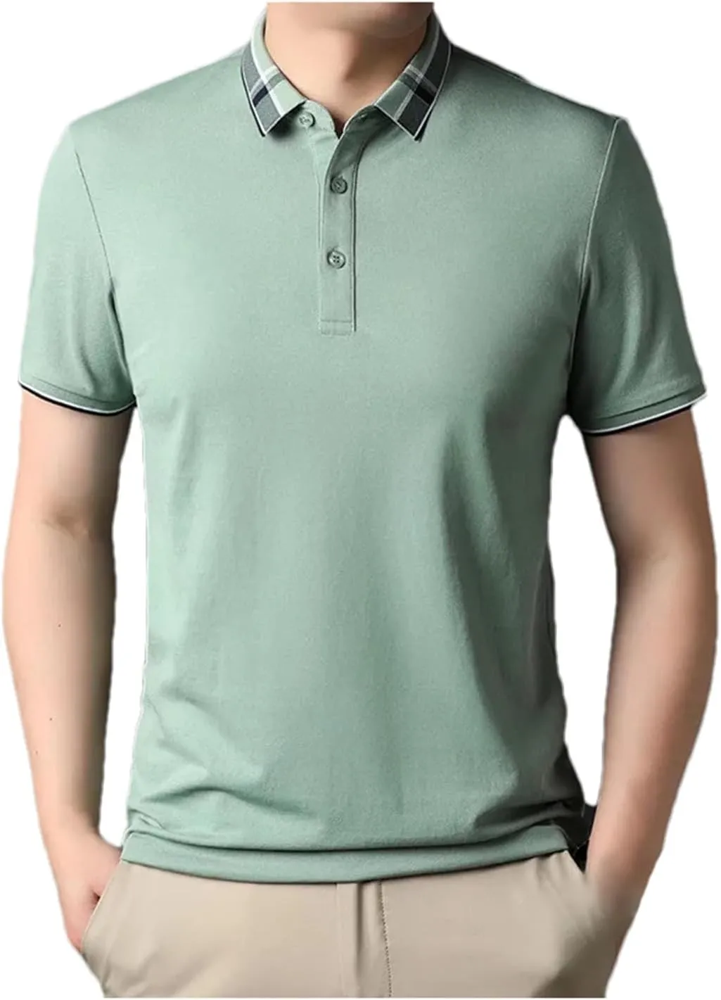 Mnjyihy Men's Summer Short Sleeve Polo Shirt Solid Regular-Fit Cotton Quick-Dry Casual Golf Shirt