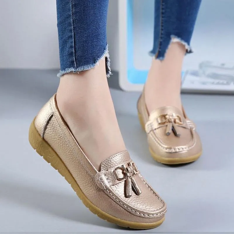 Nanccy Women Flats Ballet Leather Breathable  Casual  Shoes