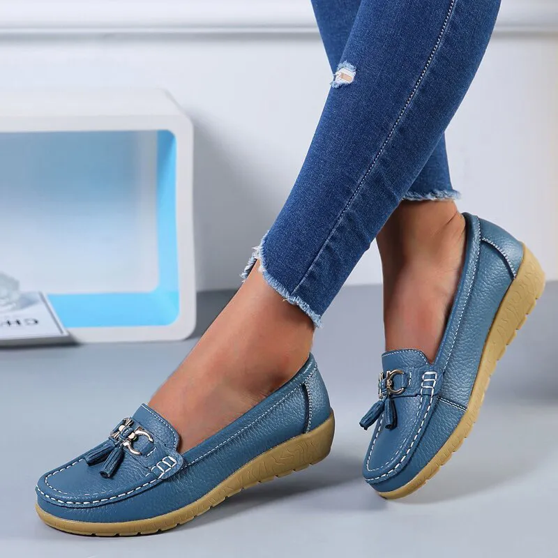 Nanccy Women Flats Ballet Leather Breathable  Casual  Shoes