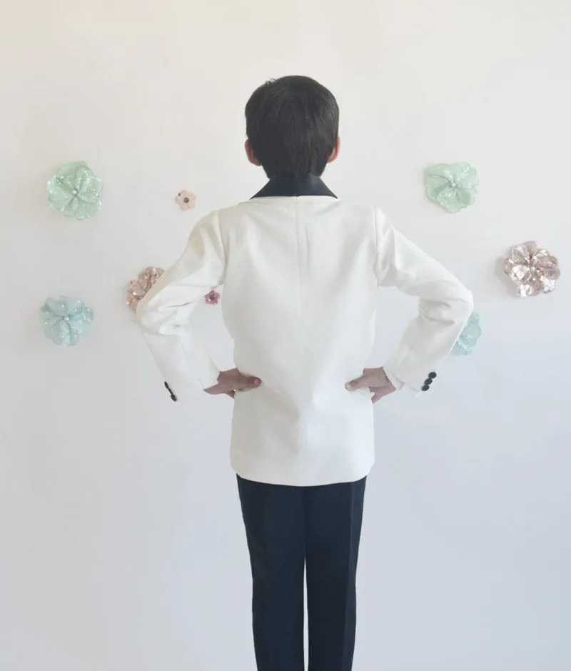 Off white Coat with Shirt and Black Pant for Boys