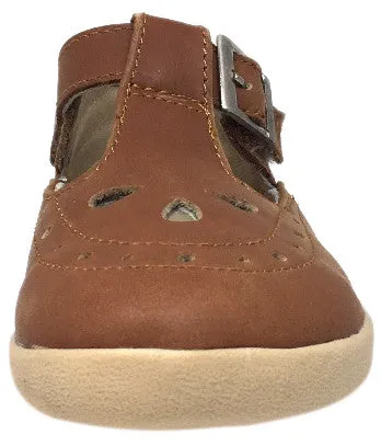 Old Soles Girl's Tea Shoe Tan Leather T-Strap Buckle Mary Jane Shoe