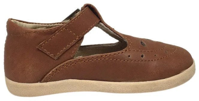 Old Soles Girl's Tea Shoe Tan Leather T-Strap Buckle Mary Jane Shoe