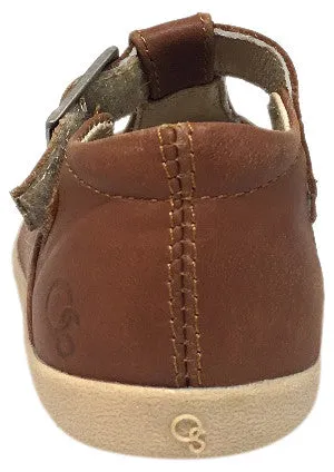 Old Soles Girl's Tea Shoe Tan Leather T-Strap Buckle Mary Jane Shoe