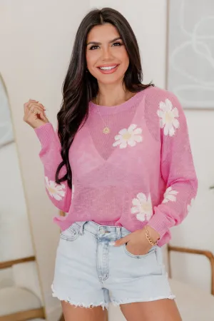 Oops-A-Daisy Pink Daisy Print Sweater