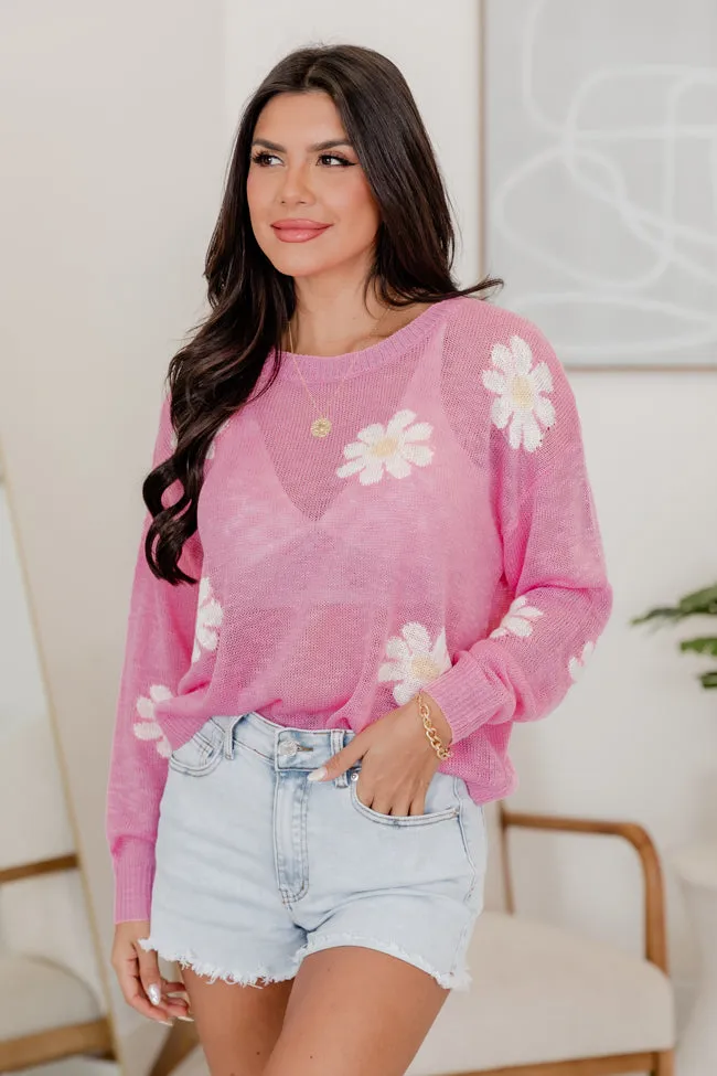 Oops-A-Daisy Pink Daisy Print Sweater