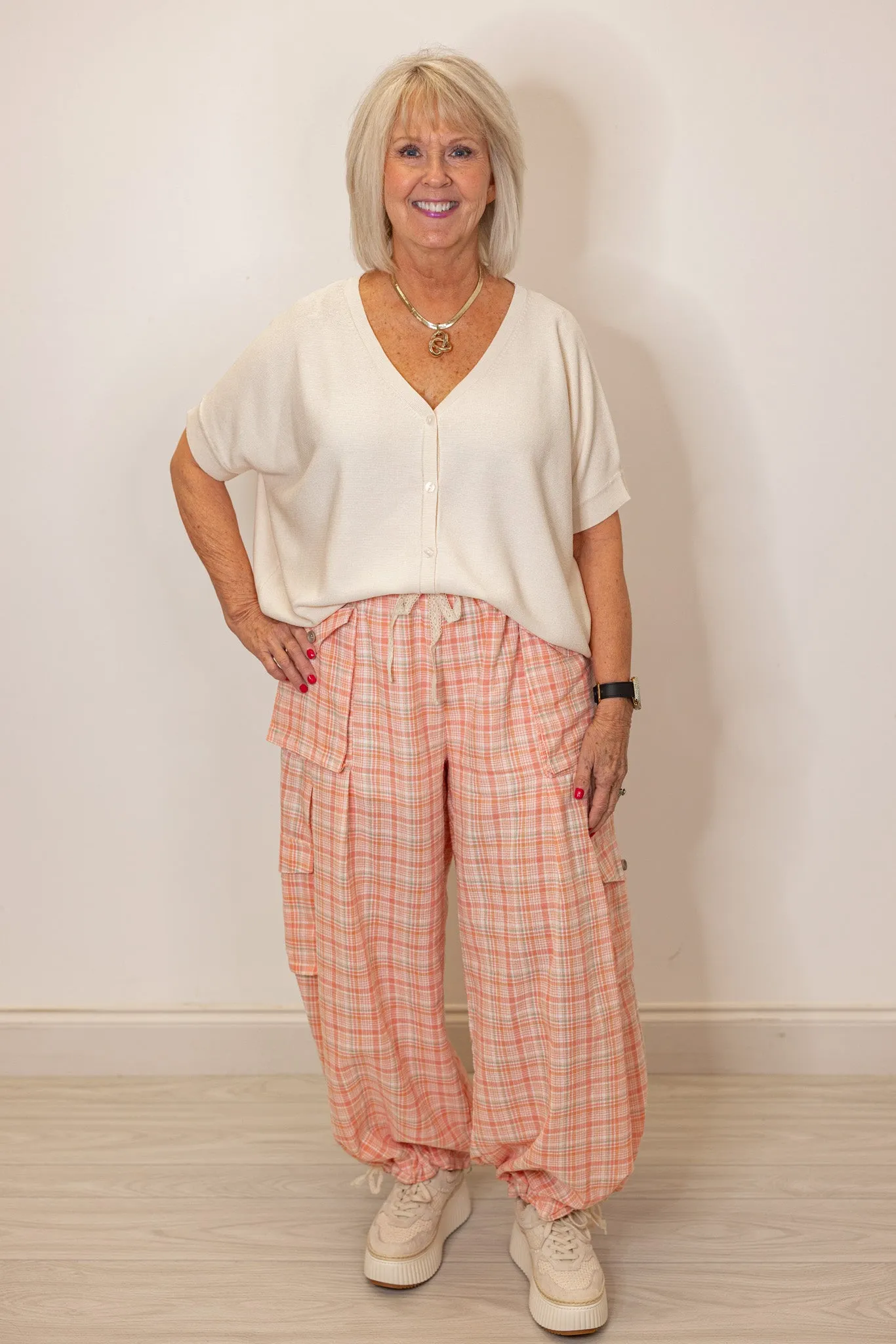 Plaid Peach Jogger Balloon Pants