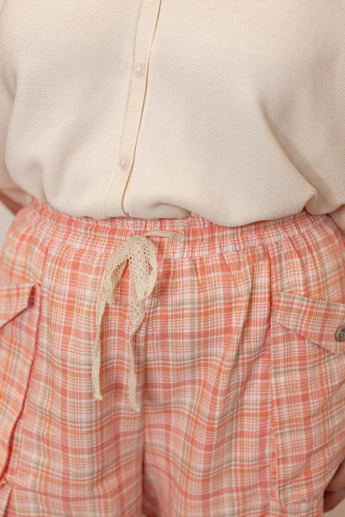 Plaid Peach Jogger Balloon Pants